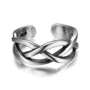 925 Sterling Silver Open Cuff Adjustable Wave Shape Rings