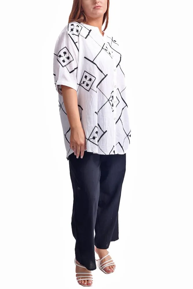 Abstract Geometric Print Button Up Cotton Shirt