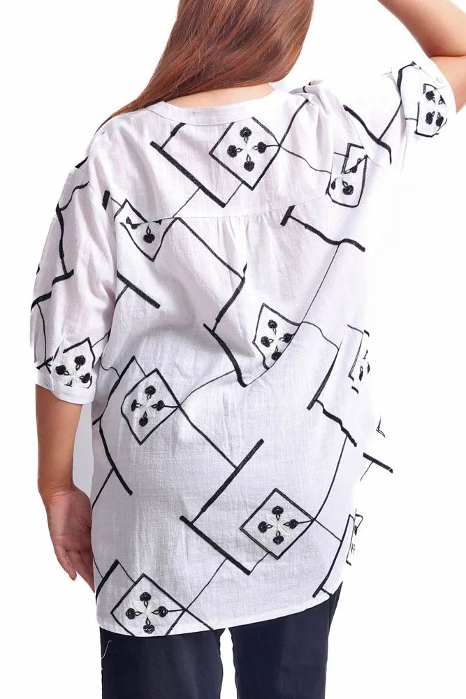 Abstract Geometric Print Button Up Cotton Shirt