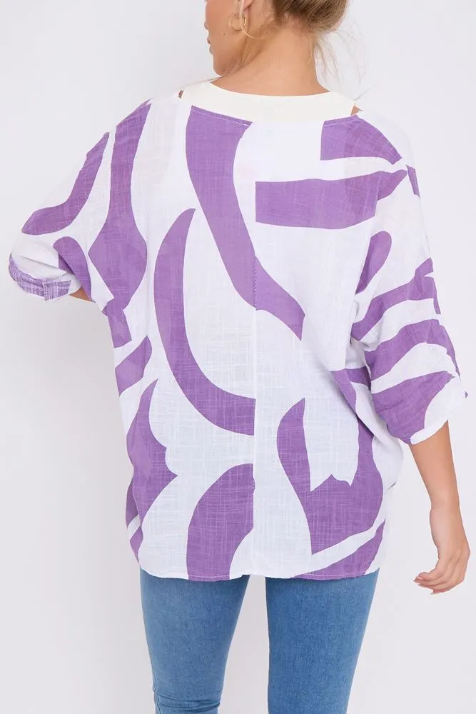 Abstract Print Cotton Top