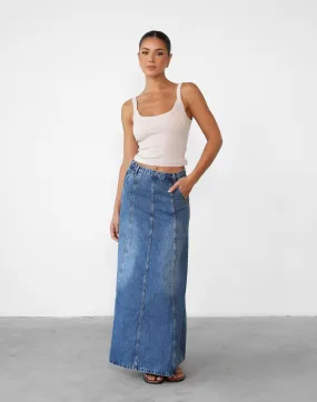 Akara Denim Maxi Skirt (Blue Denim)