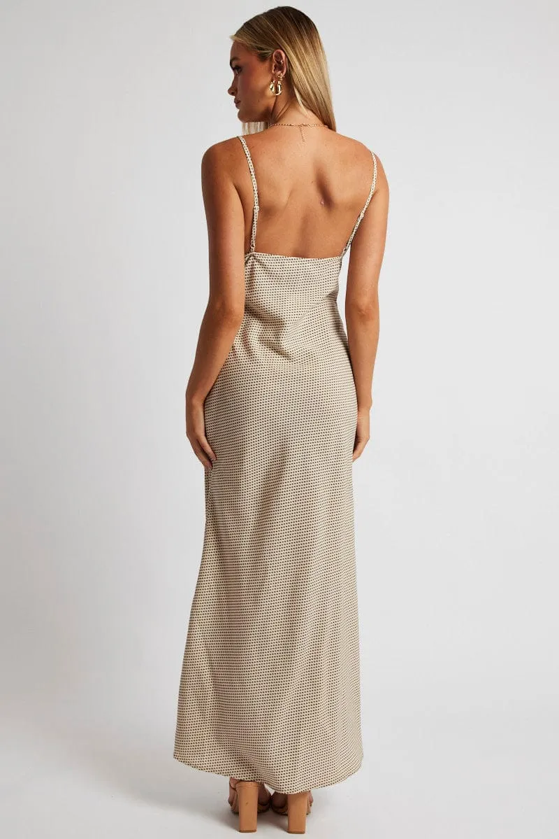 Beige Geo Maxi Dress Strappy