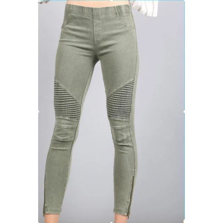 Bike Ankle Zipper Leggings  Pants Raw Moda