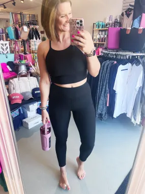 Black Ribbed Yoga Pants with Pockets