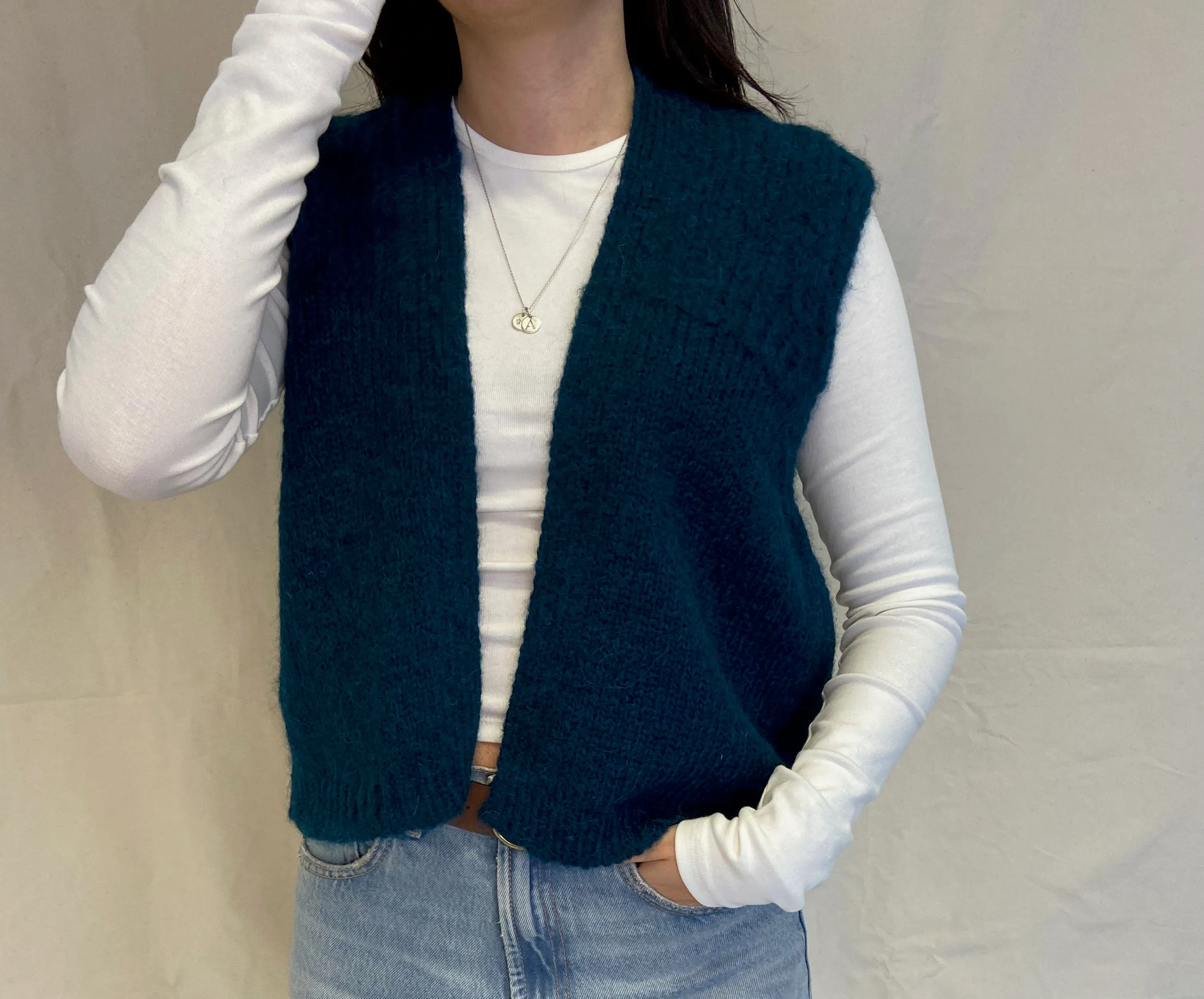 Carla sleeveless wool vest with open front