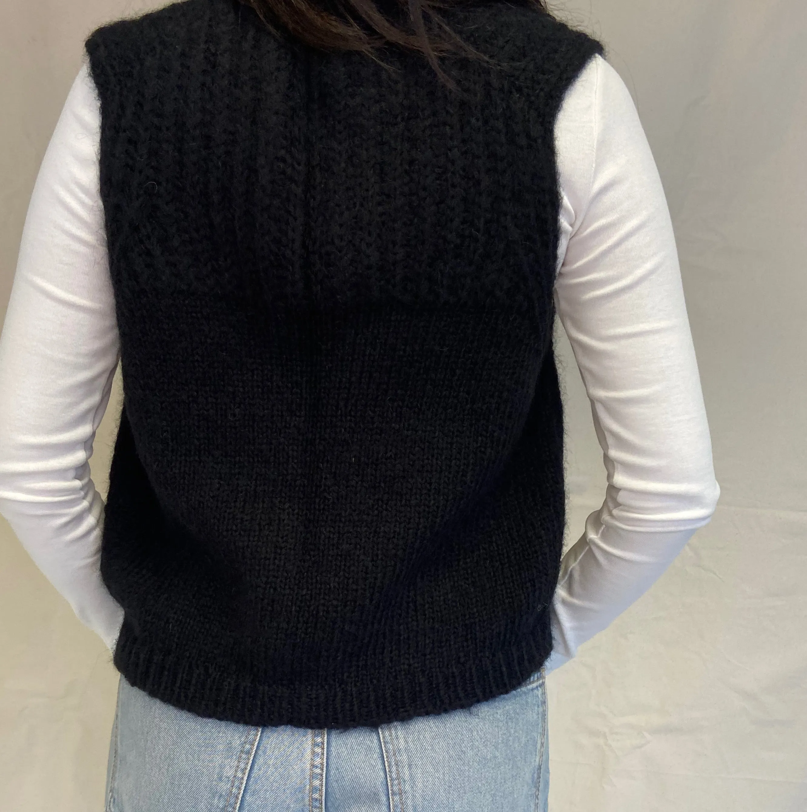 Carla sleeveless wool vest with open front