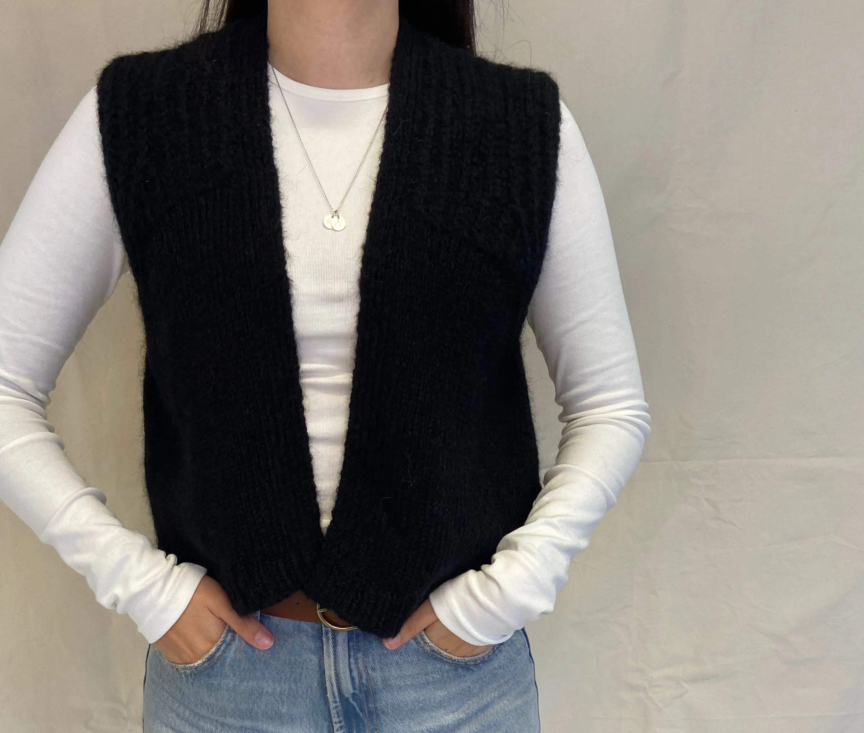 Carla sleeveless wool vest with open front