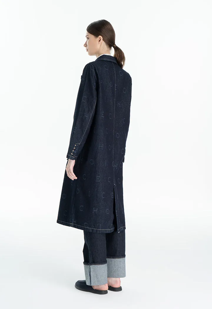 Choice Printed Denim Textured Long Coat