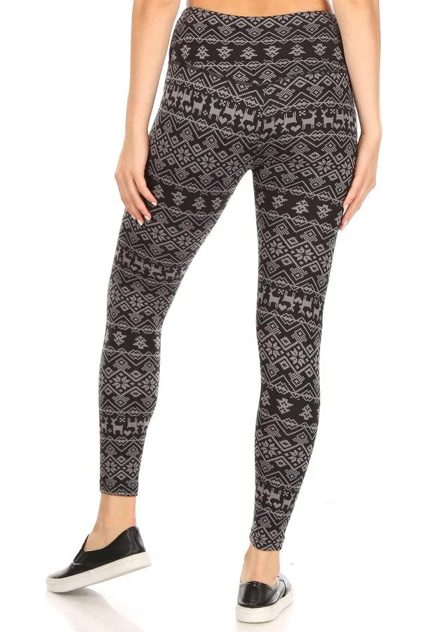 Christmas Fair Isle Hearts Soft Lounge Fleece Lined Leggings Pants