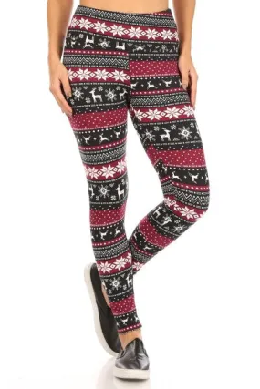 Christmas Fair Isle Reindeer Print Soft Lounge Fleece Lined Leggings Pants