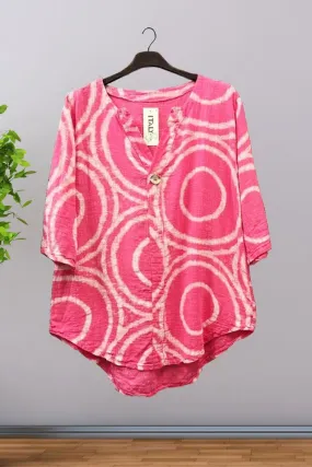 Circle Swirl Print Dipped Hem Cotton Top