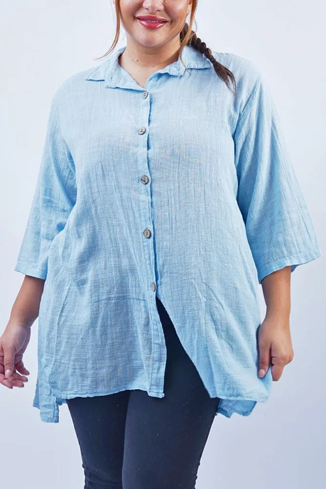 Classic Plain Button Up Dipped Hem Shirt