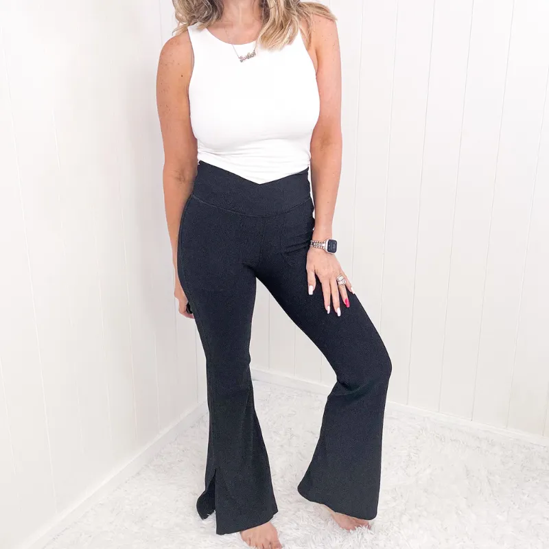 Contouring Curves Ribbed V Waist Flared Leggings in 2 Colors