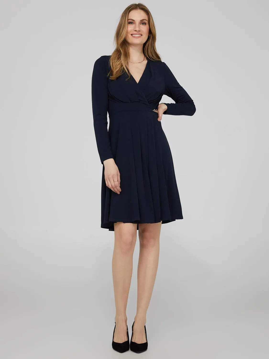 Crossover Wrap Dress With Chain Detail At Waist