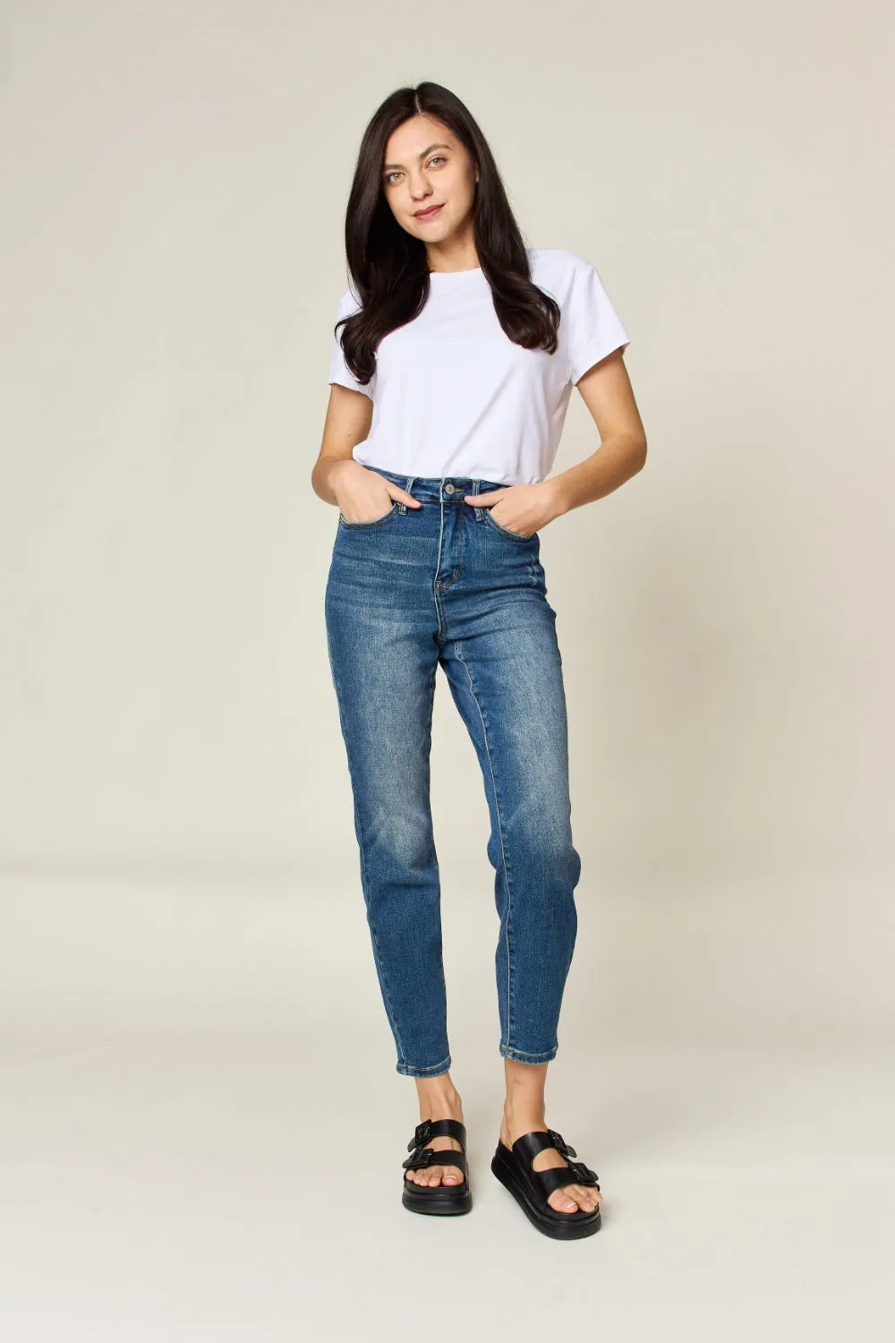 Dark Blue Full Size Tummy Control High Waist Slim Jeans