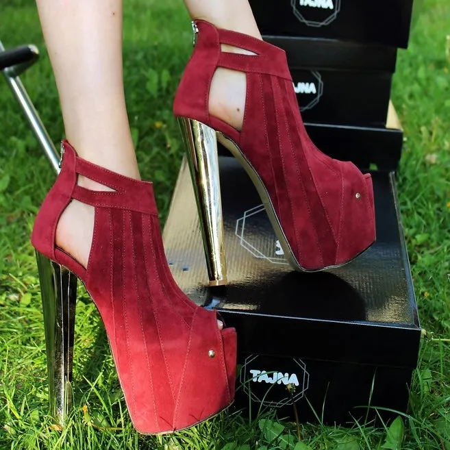 Dark Claret Red Stripe 19-20 cm Ankle Platform Booties