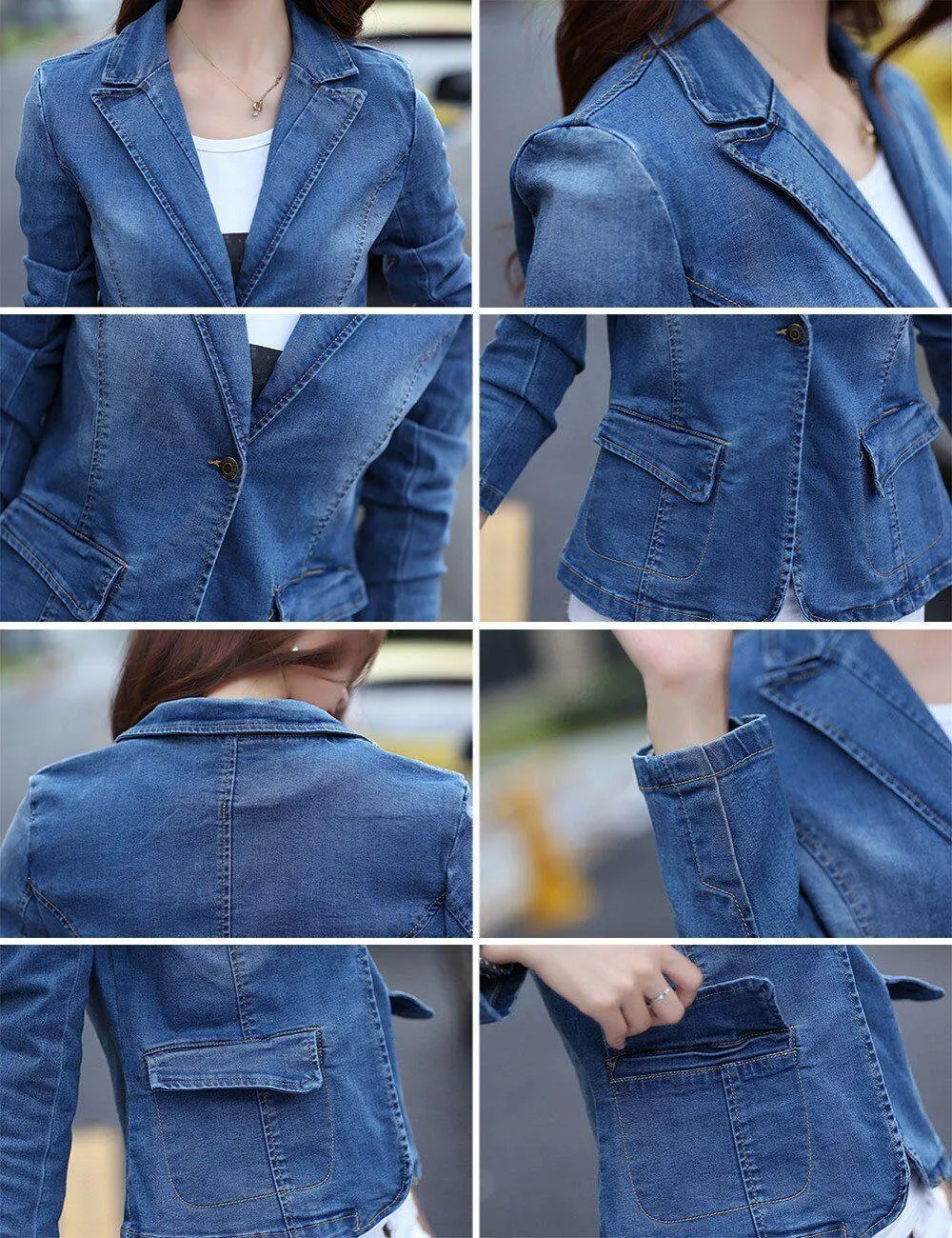 Denim Jean Blazer Women - Casual - Plain-Solid