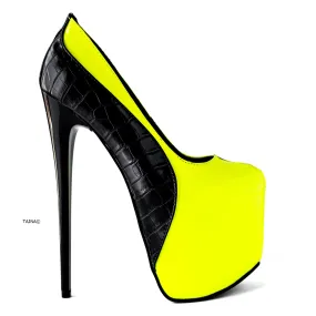 Double Colour Black Croco Yellow Neon Pumps