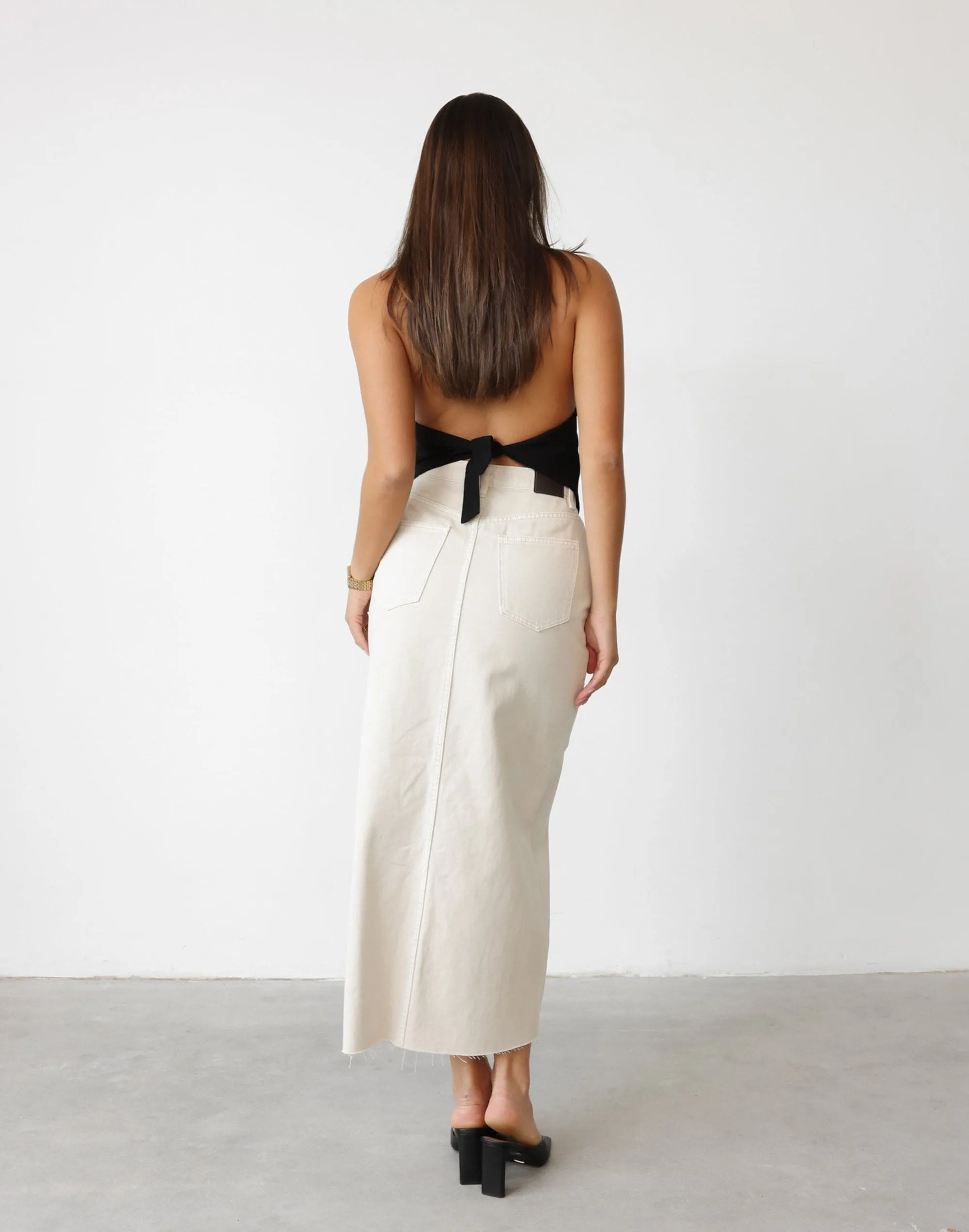 Drew Denim Midi Skirt (Latte)