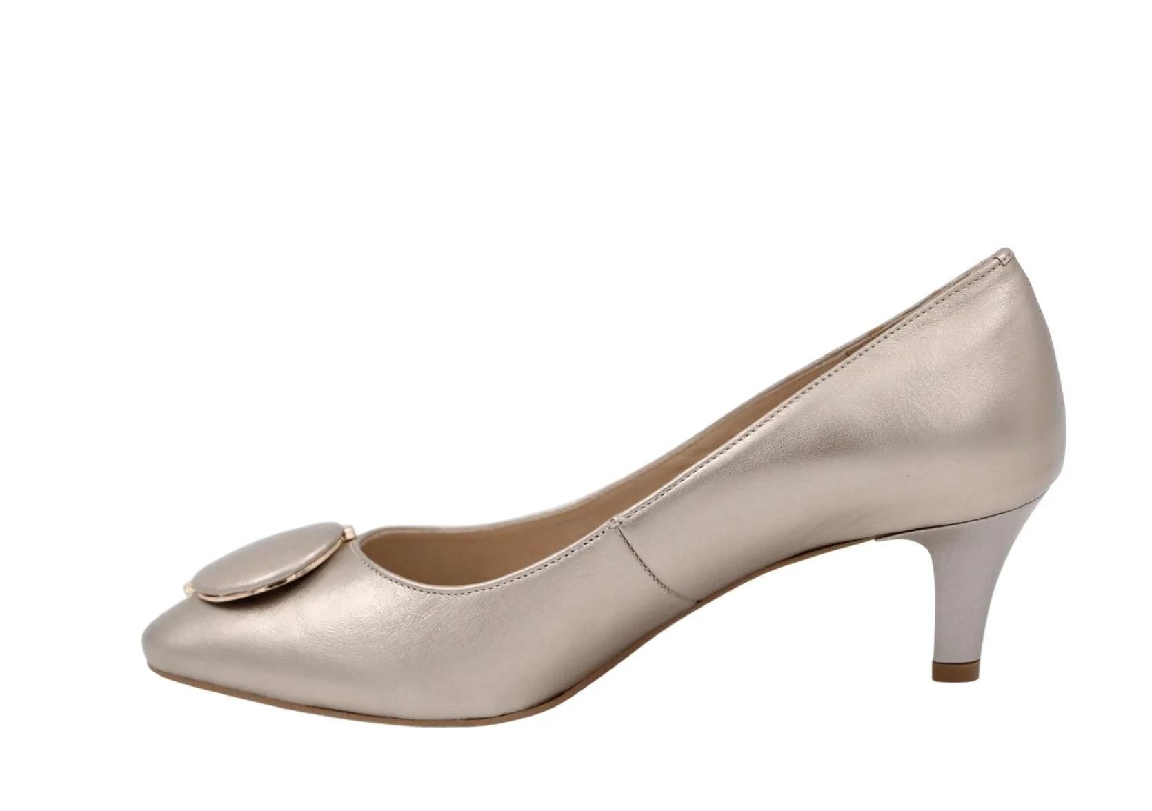 EMIS Pale Gold Mid Heel Shoe with button detail