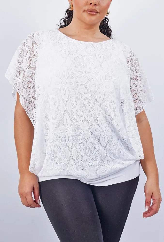 Floral Lace Pattern Kaftan Top