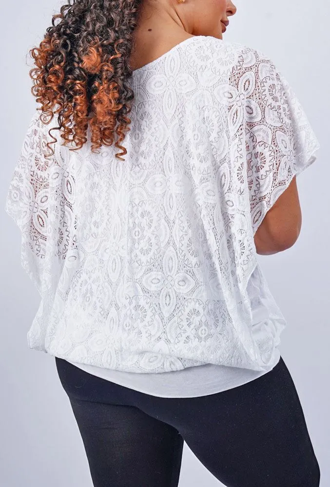 Floral Lace Pattern Kaftan Top