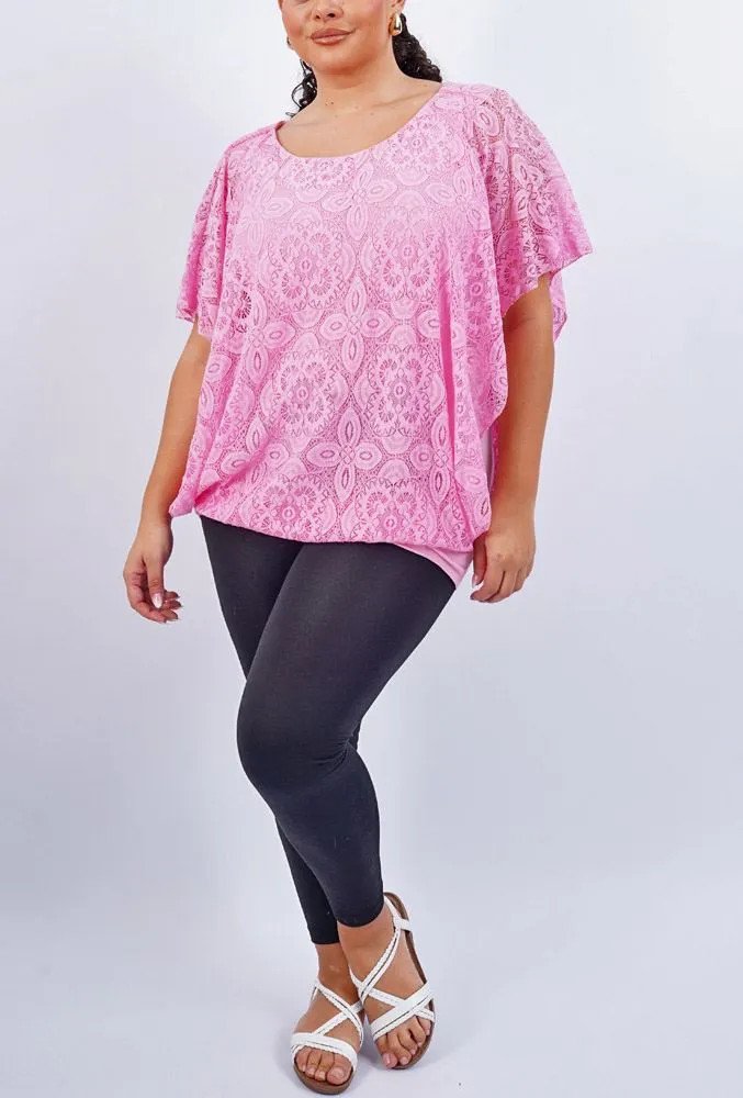 Floral Lace Pattern Kaftan Top