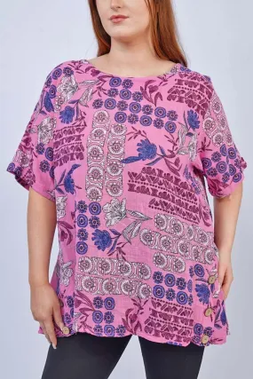 Floral Print Side Button Detail Cotton Top