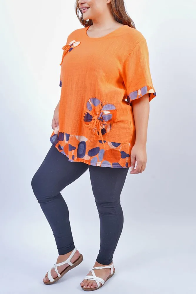 Flower Applique Pattern Patch Hem Cotton Top