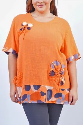 Flower Applique Pattern Patch Hem Cotton Top