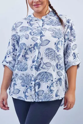 Flower Print Button Up Cotton Shirt