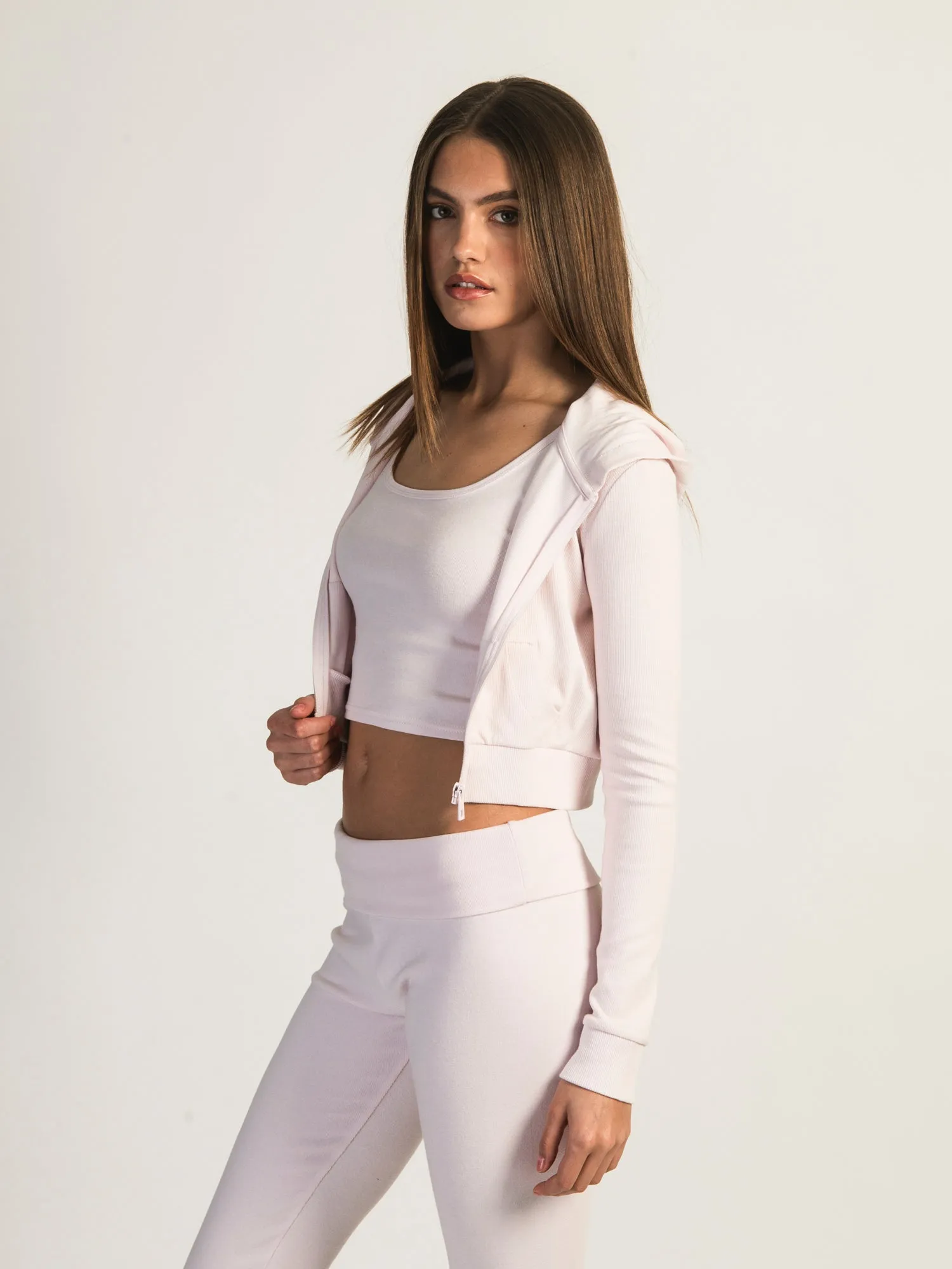 HARLOW ELLIE RIBBED ZIP UP -  BABY PINK