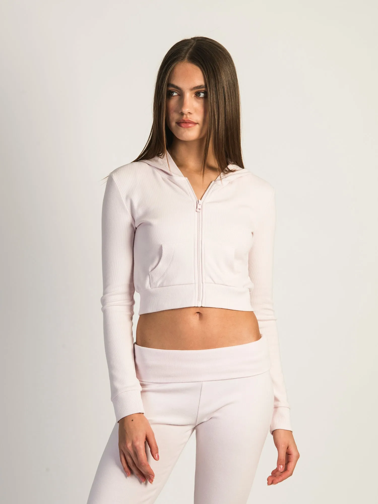 HARLOW ELLIE RIBBED ZIP UP -  BABY PINK