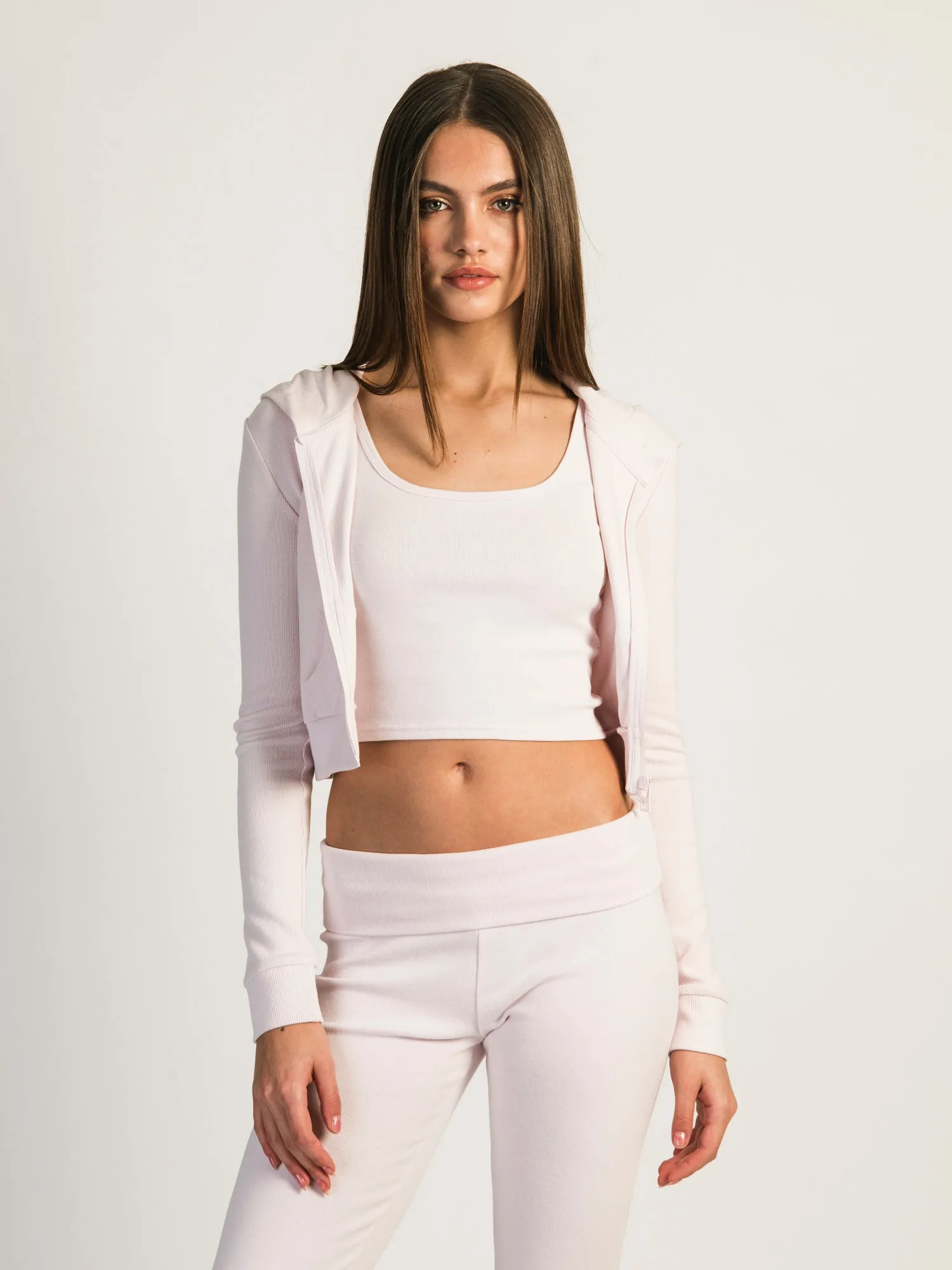 HARLOW ELLIE RIBBED ZIP UP -  BABY PINK