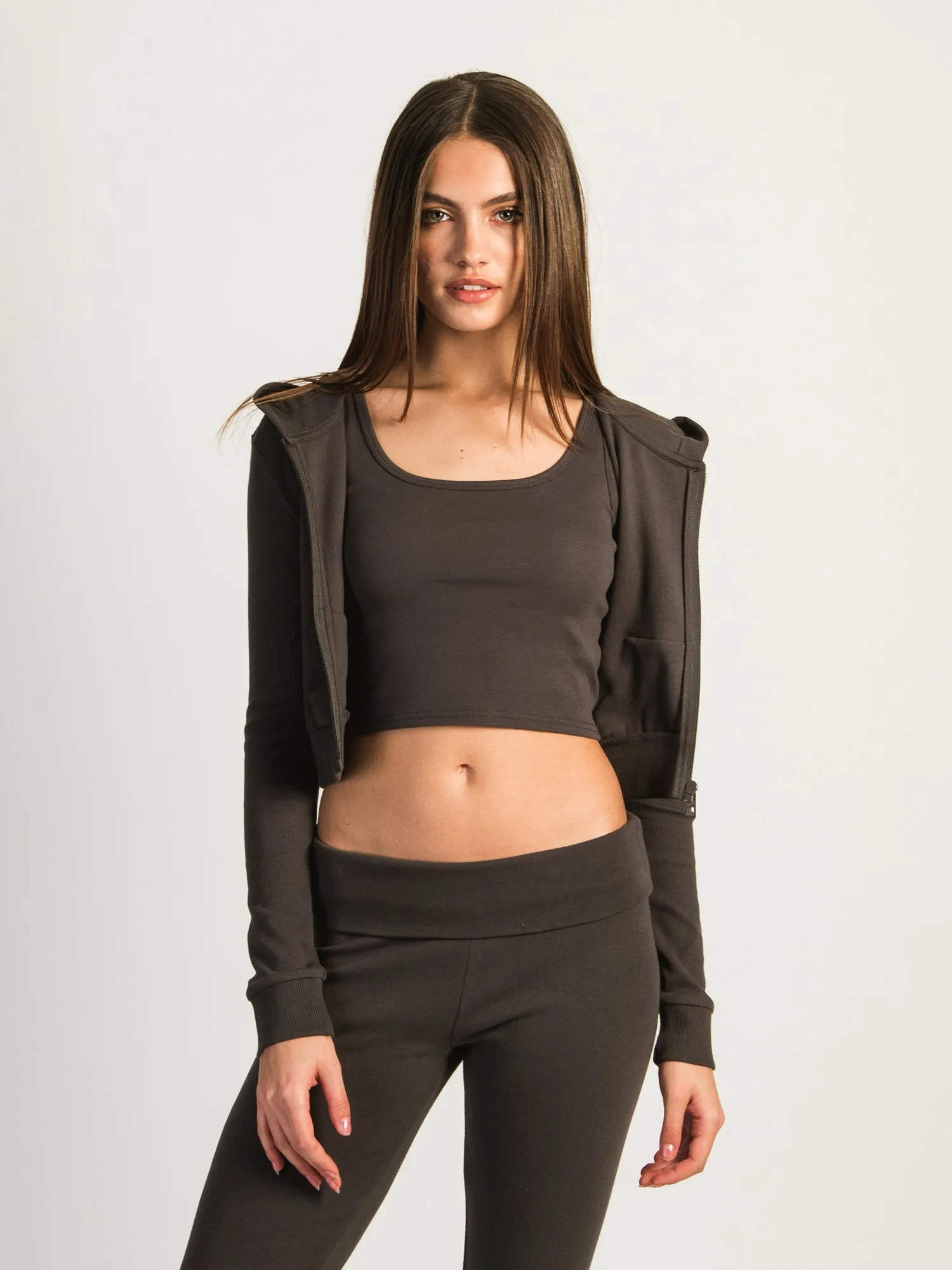 HARLOW ELLIE RIBBED ZIP UP - CHARCOAL