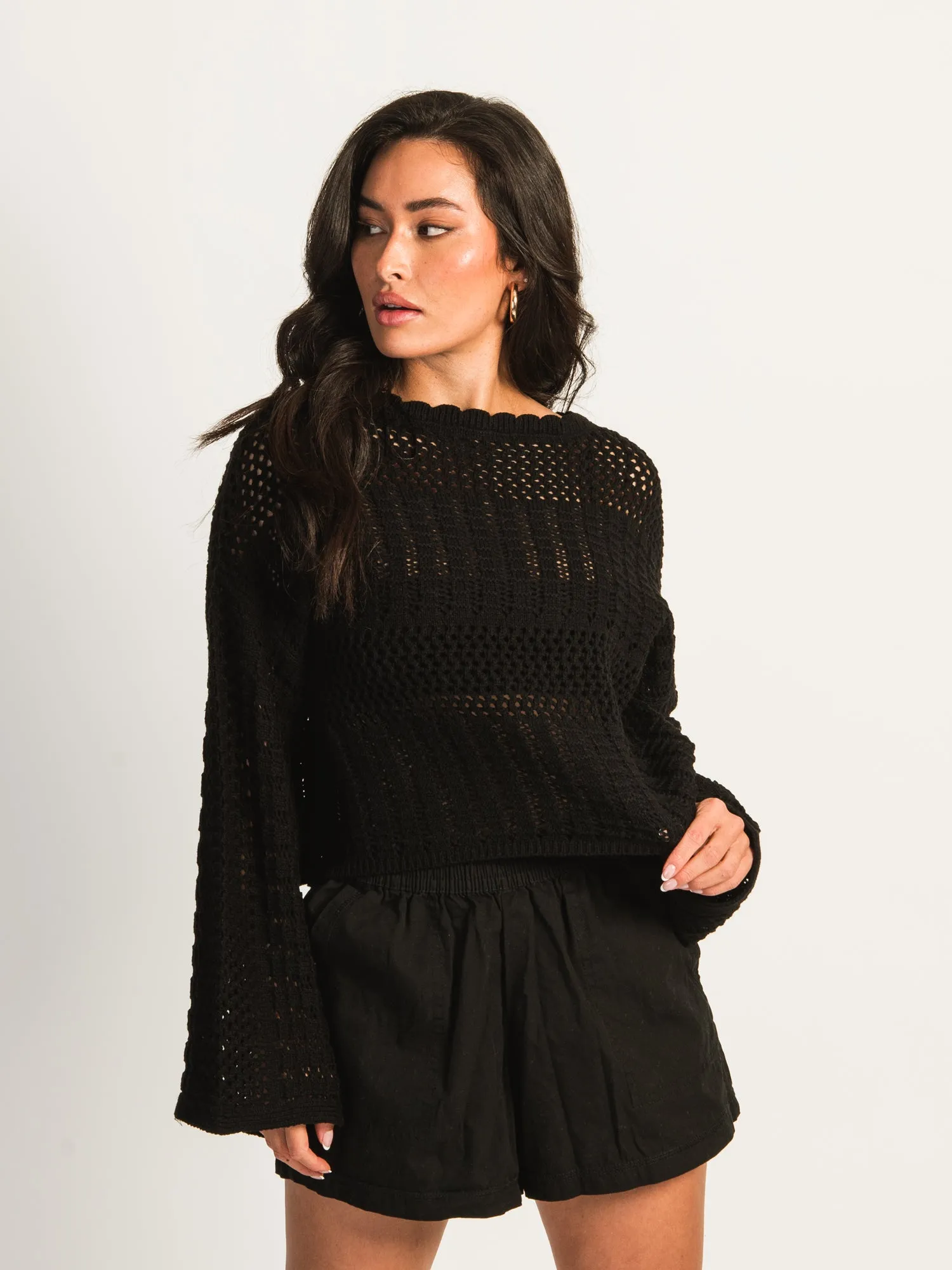 HARLOW LAYLA LONG SLEEVE CROCHET - BLACK