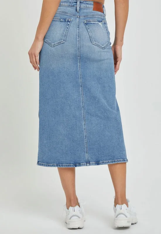 Hidden - Peyton Midi Skirt with Slit Medium Light Denim