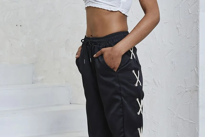 High Waist Side Lace-Up Straight-Fit Sweatpants ZJ8