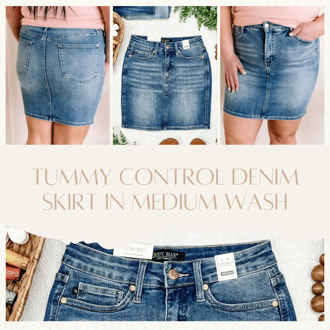 Judy Blue Tummy Control Denim Skirt In Medium Wash