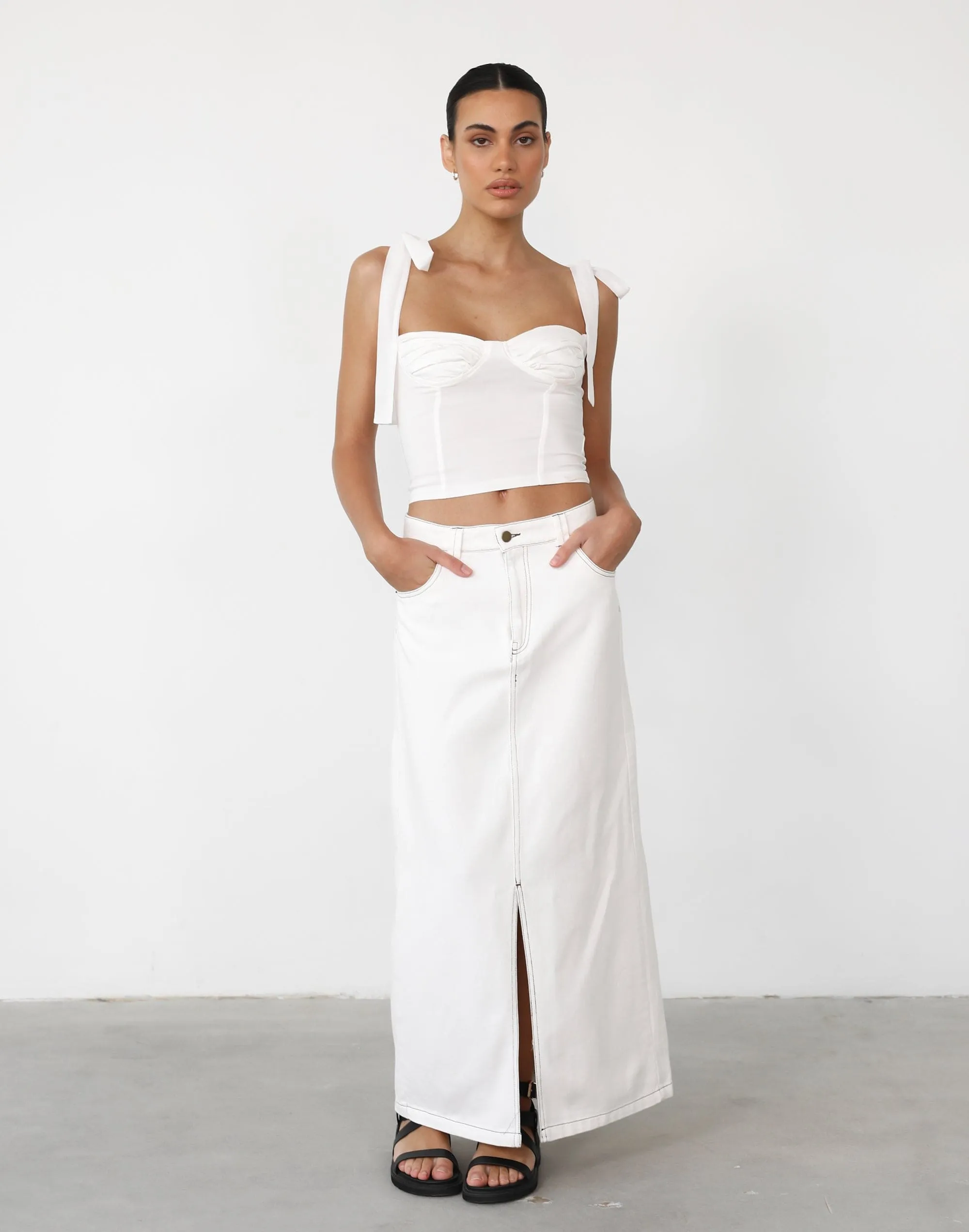 Kristie Denim Maxi Skirt (White)