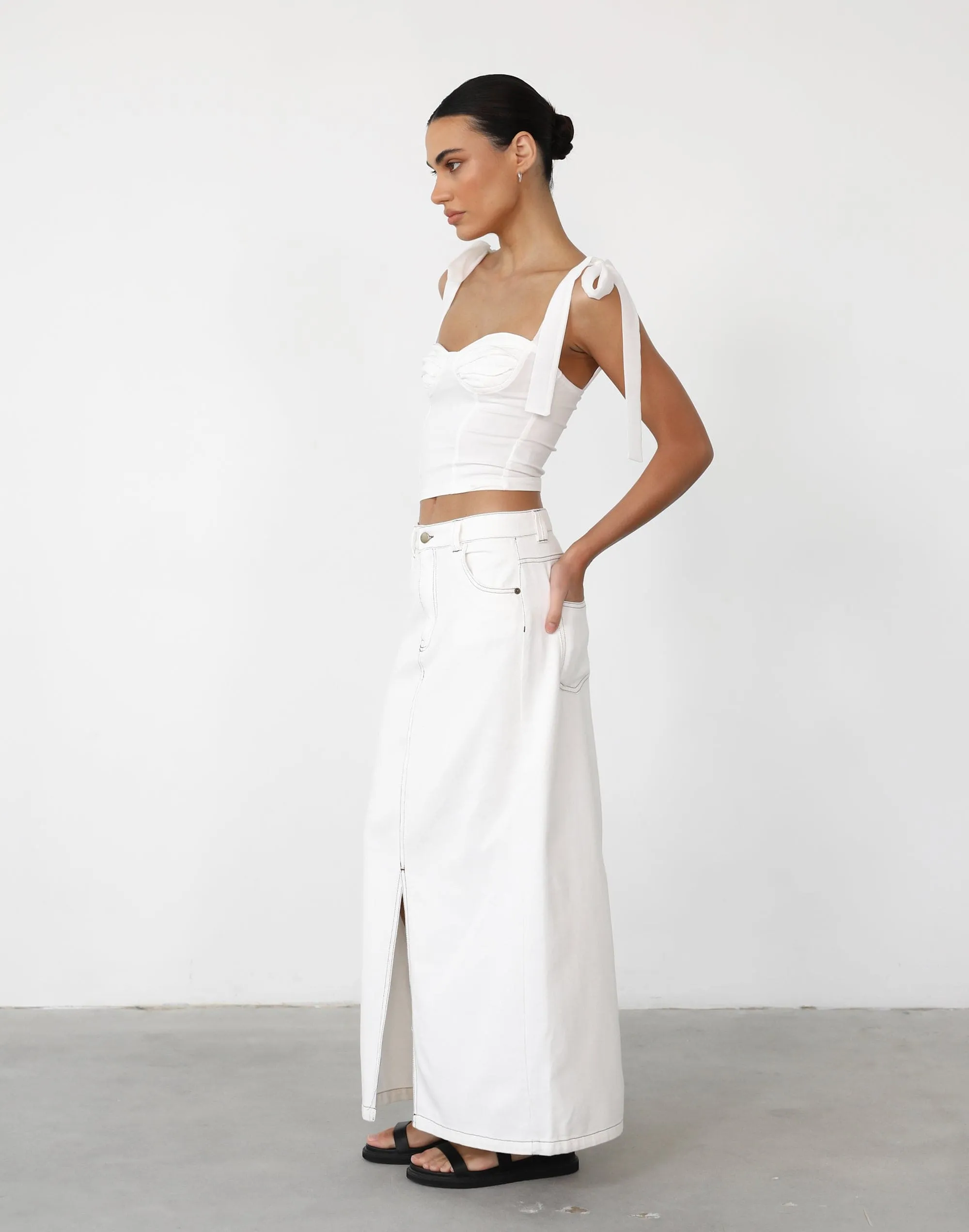 Kristie Denim Maxi Skirt (White)