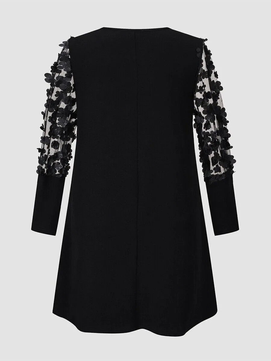 Lace Sleeves Party Dress - Black