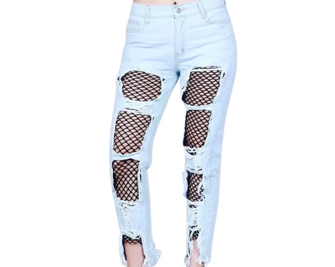 Light Wash Fishnet Jeans