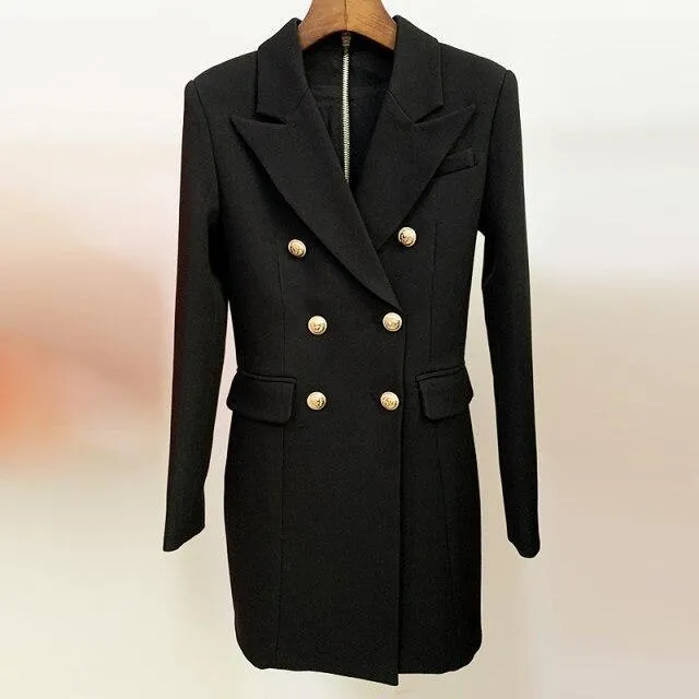 Lion Buttons Notched Blazer Dress