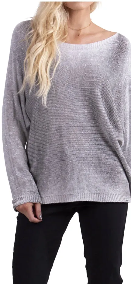 Metallic Gray Sweater w/ Zipper Back