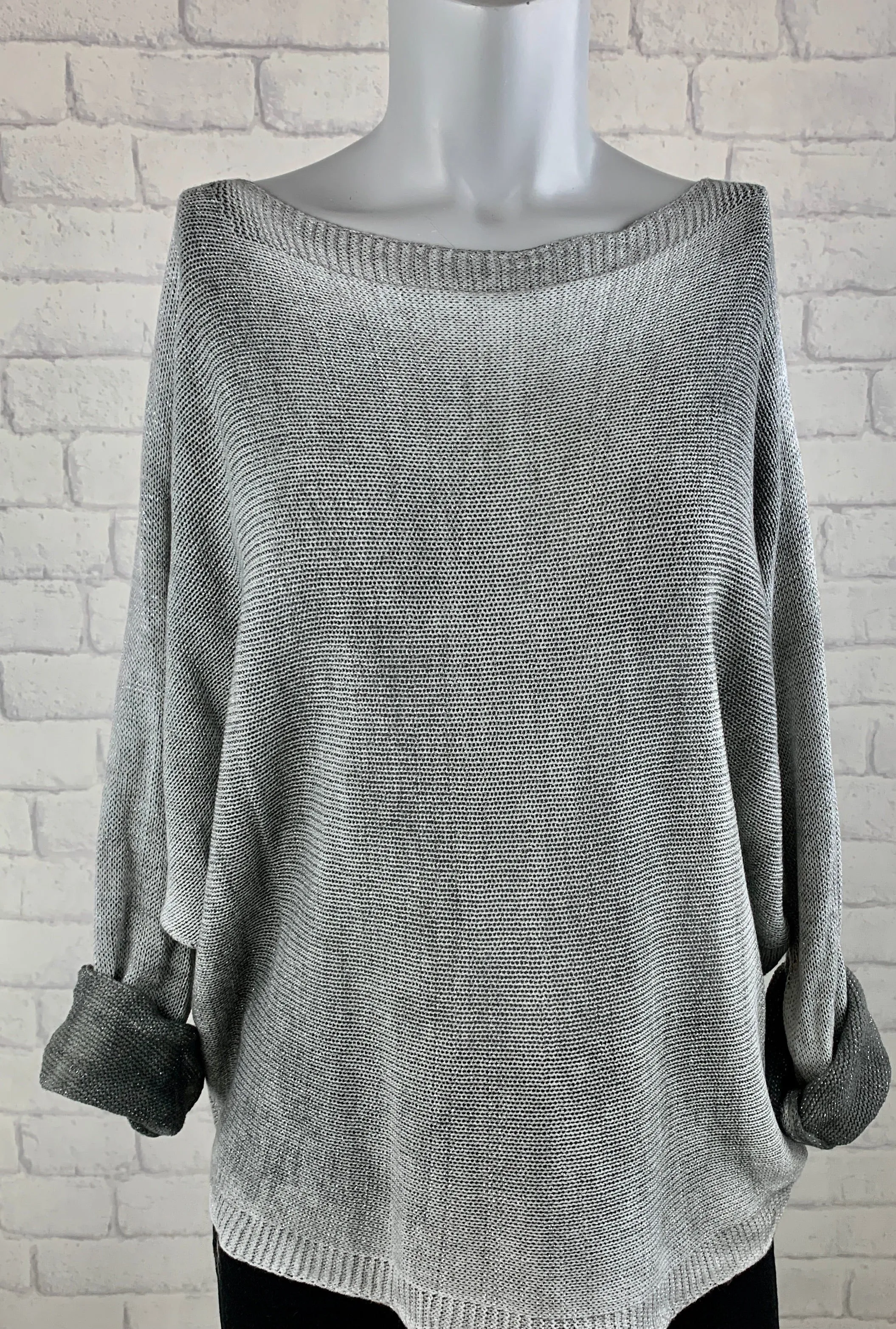 Metallic Gray Sweater w/ Zipper Back