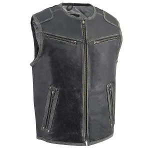 Milwaukee Leather MLM3536 Men's Vintage Leather Vest- Distressed Grey