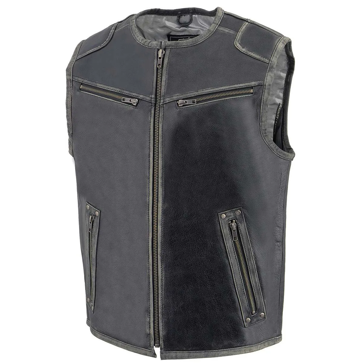 Milwaukee Leather MLM3536 Men's Vintage Leather Vest- Distressed Grey