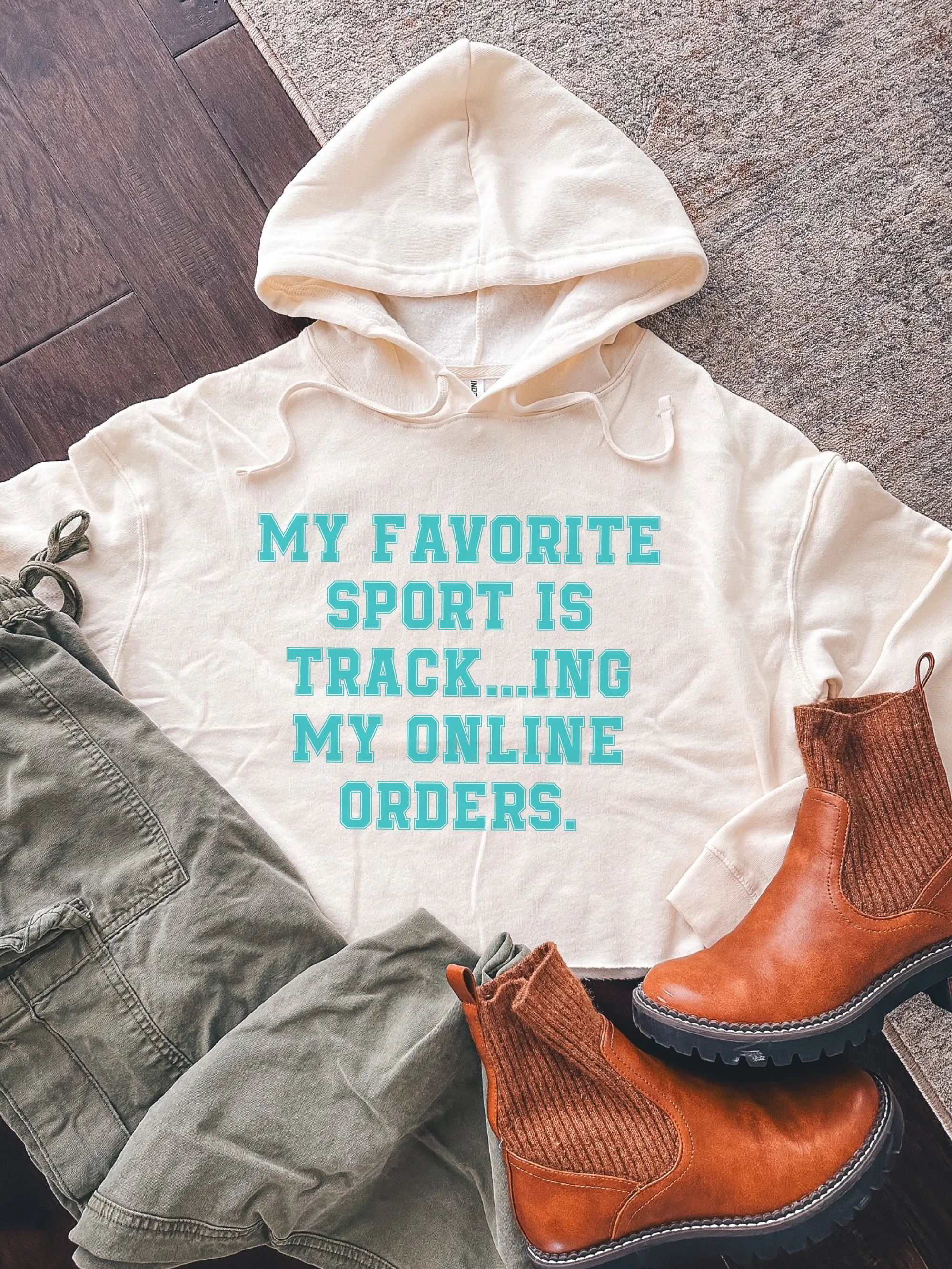 My Favorite Sport Is Track..ing My Online Orders. Cropped Hoodie