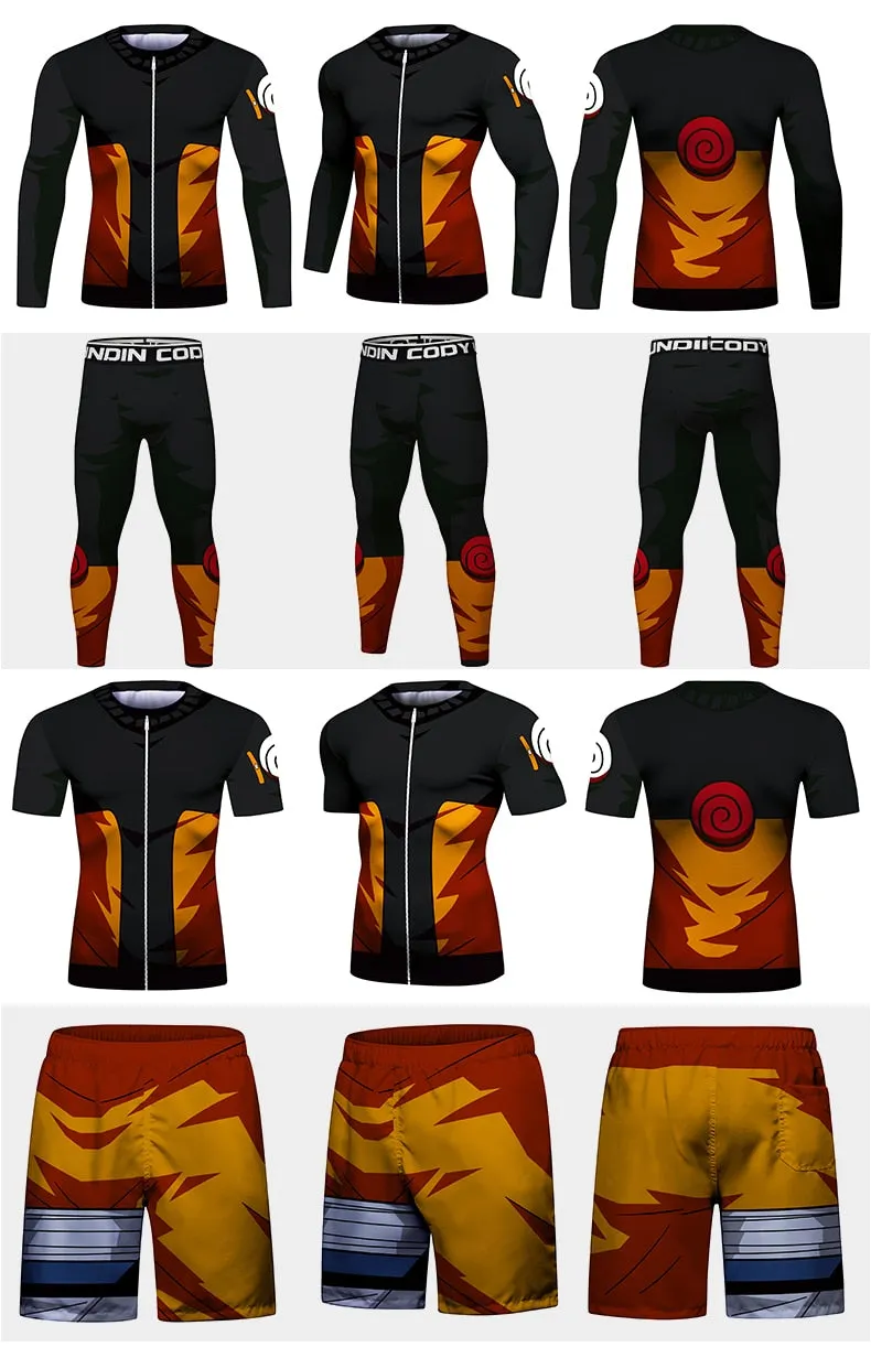 Naruto Elite Four Piece Compression Rash Guard Fight Set